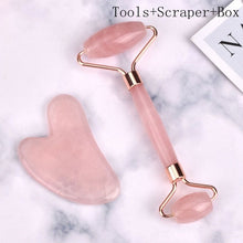 Load image into Gallery viewer, Face Lifting Tool Massager Rose Quartz Roller Slimming Natural Jade Facial Massage Roller Stone Skin Massage Beauty Care Set Box